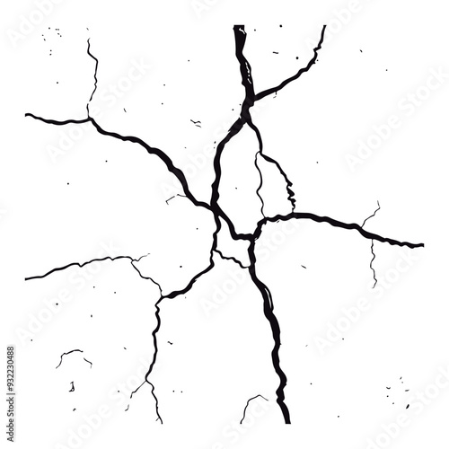 Split lines in the concrete, fissured ground, or cracks in the wall. Pattern of vector cracks on a wall backdrop 

