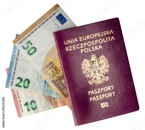 Polish passport and Euro money.