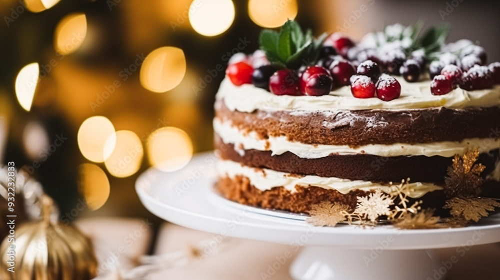 Christmas cake, holiday recipe and home baking, pudding with creamy icing for cosy winter holidays tea in the English country cottage, homemade food and cooking inspiration Christmas cake, holiday recipe and home baking, pudding with creamy icing for cosy winter holidays tea in the English country cottage, homemade food and cooking inspiration