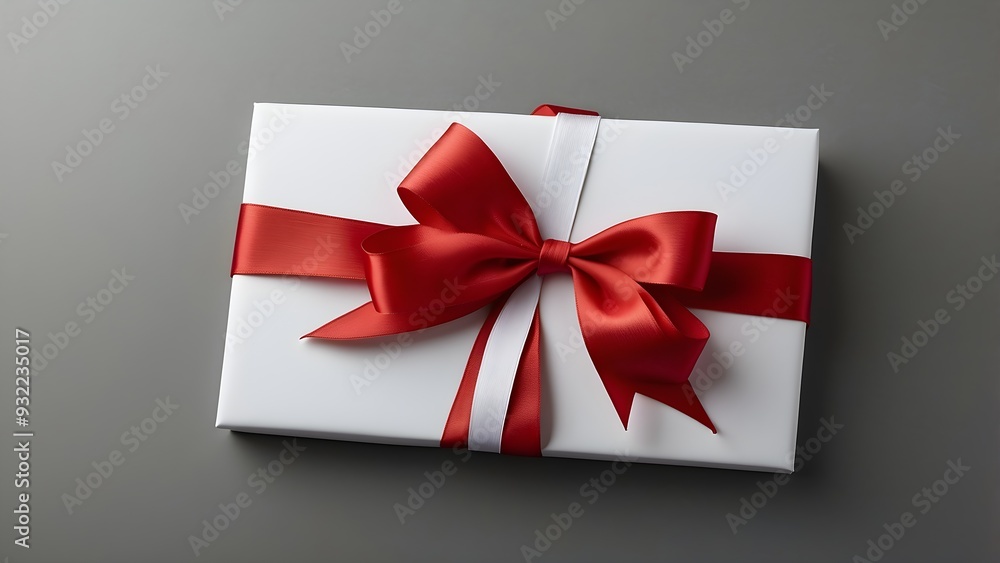 A blank white gift voucher with a vibrant red ribbon bow sits on a plain grey surface, creating a striking contrast that draws the eye. A blank white gift voucher with a vibrant red ribbon bow sits on a plain grey surface, creating a striking contrast that draws the eye.