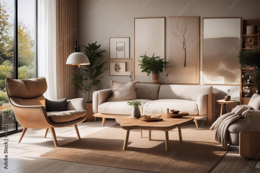 Fototapeta premium luxury living room with a classic white sofa and sofa, interior design