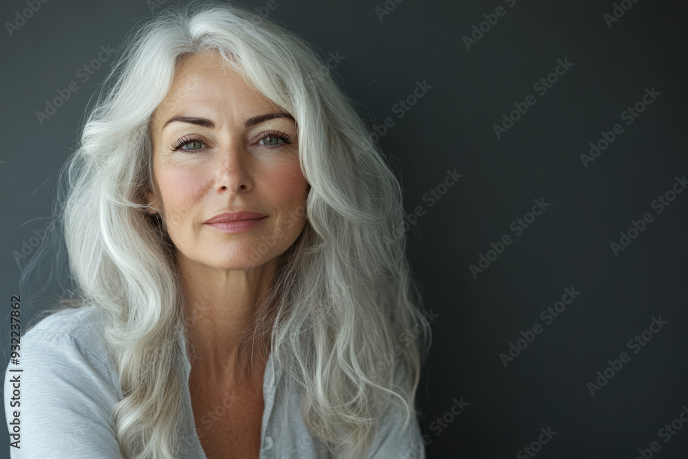Beautiful mature woman with gray hair looking at camera Beautiful mature woman with gray hair looking at camera