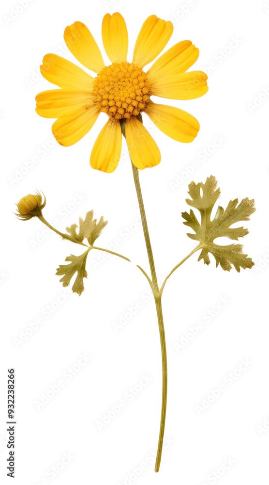 Fototapeta premium PNG Real pressed a single minimal yellow Feverfew flower asteraceae blossom.