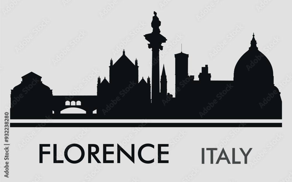Obraz premium The city skyline. Florence, Italy. Silhouettes of buildings. Vector on a gray background