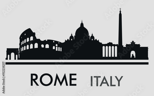 The city skyline. Rome, Italy. Silhouettes of buildings. Vector on a gray background