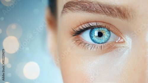 Close-up of a person's blue eye with soft focus background and natural light