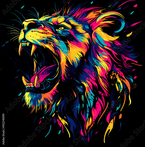 Roaring Lion in Vivid Neon Colors