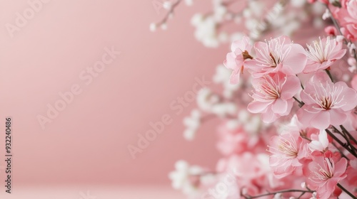 Pink hydrangeas arranged artistically against a soft pastel background