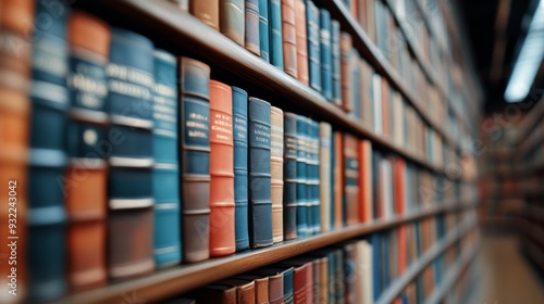 Quiet library corridor lined with shelves of books in a modern setting