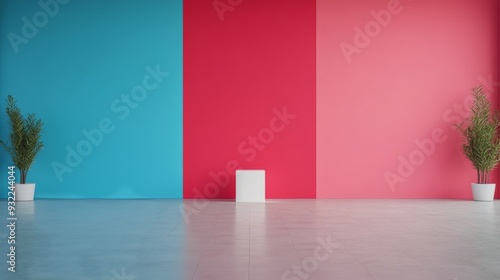 Modern art installation with cylindrical sculpture in vibrant gallery setting