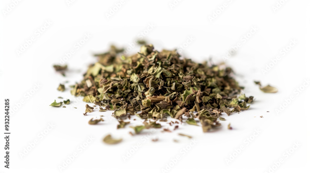 Dried oregano on white background, ideal for mediterranean and italian cuisine Dried oregano on white background, ideal for mediterranean and italian cuisine