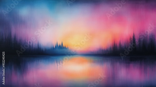 Tranquil sunset over a lake with silhouetted trees and colorful sky reflections