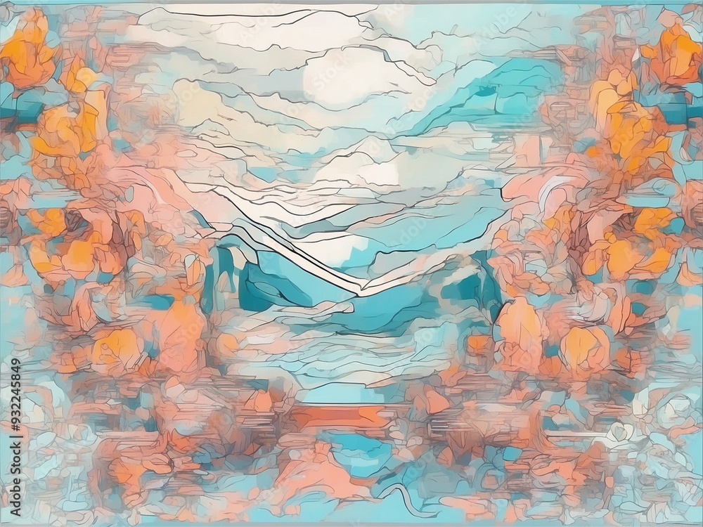 Fototapeta premium Mountain landscape in abstract pastel interpretation