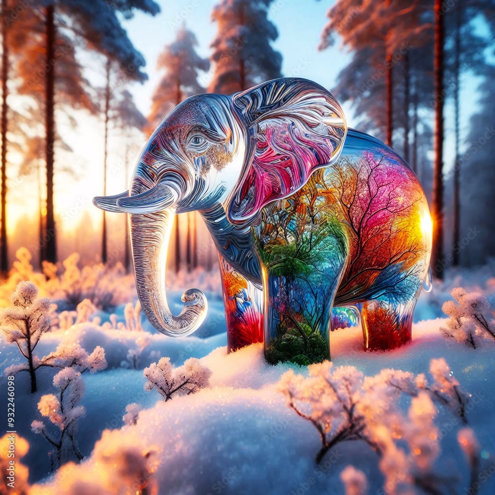 Fototapeta premium Glass elephant in the snow
