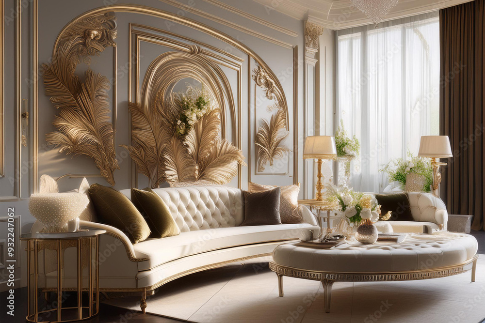 Fototapeta premium luxury living room with classic white sofa and sofa, interior design