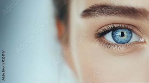 Close-up of a person's blue eye with soft focus background and natural light