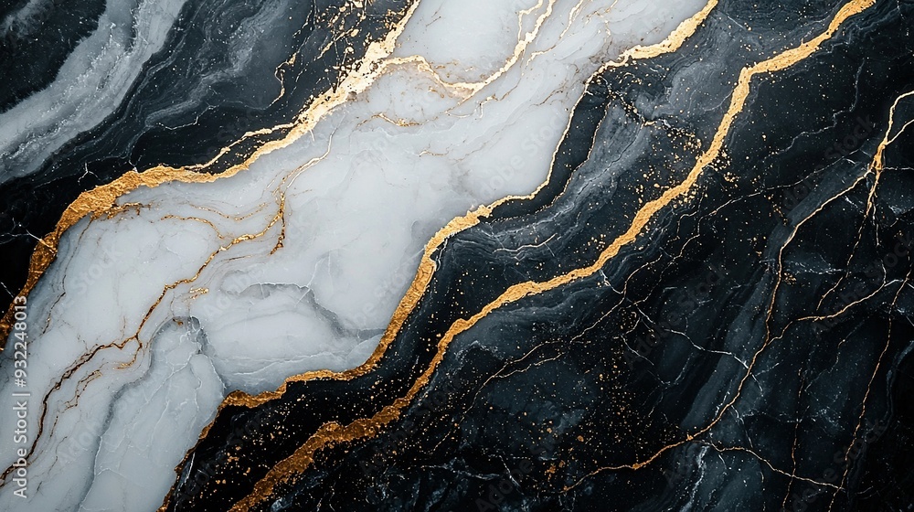 Fototapeta premium A black and white marble with a gold stripe in its center