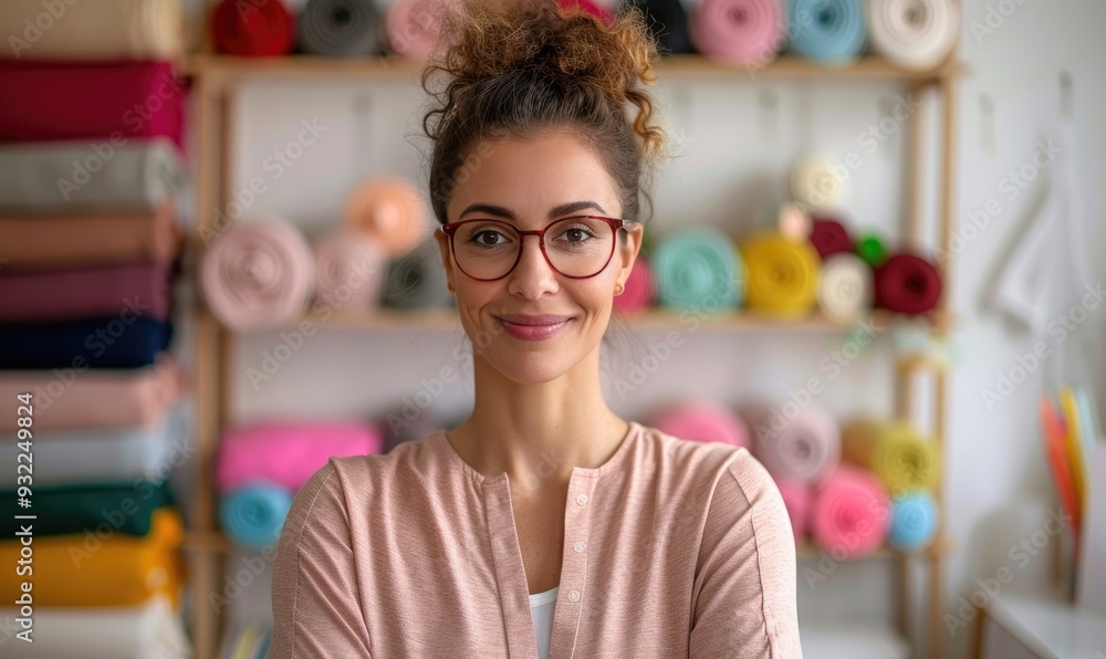 Young Female Fashion Designer Standing at Her Workplace Young Female Fashion Designer Standing at Her Workplace