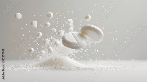 Medicine Falling onto Counter and Piling Up, Prescription Pharmaceuticals Supplements Medicinal Tablets Dropping, White Pills Close-up on Isolated Background