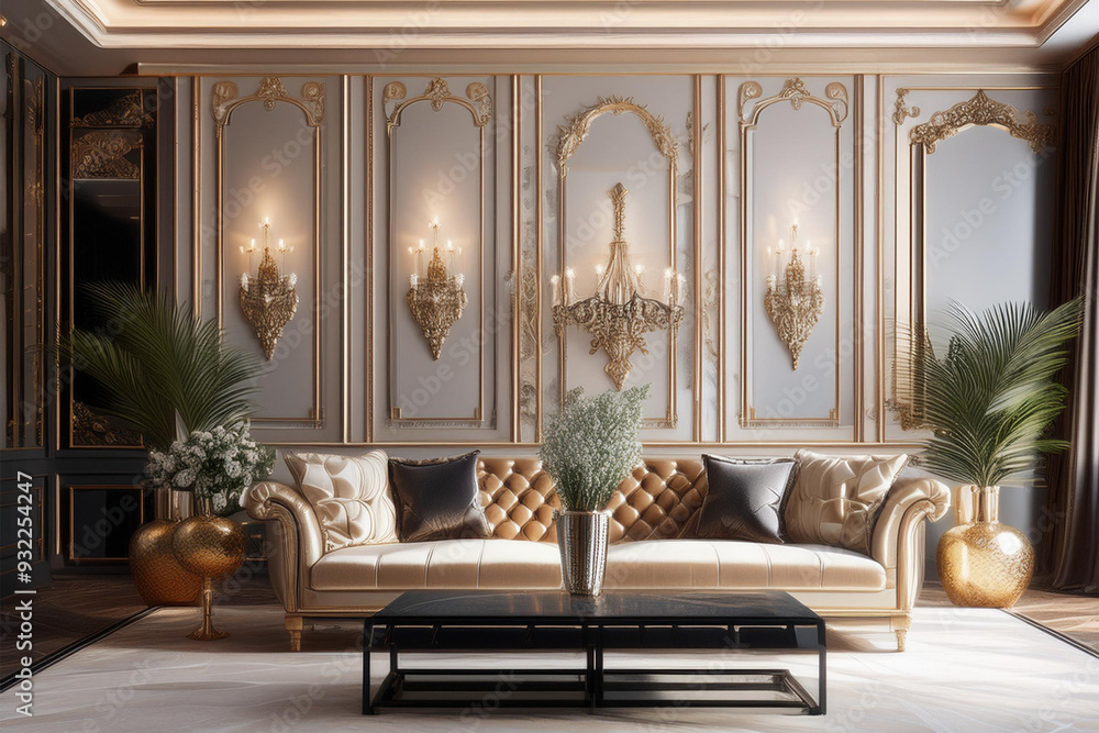 Fototapeta premium luxury living room with a classic white sofa and sofa, interior design 
