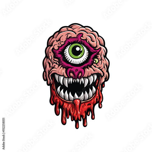 Vector art illustration of a one-eyed monstrous giant with a large open mouth and dripping blood, stylized with a cartoon aesthetic.