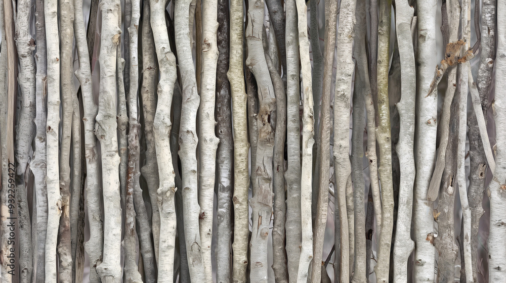 A row of long, thin branches that are arranged in a pattern A row of long, thin branches that are arranged in a pattern