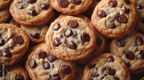 mouthwatering array of freshly baked chocolate chip cookies arranged artfully goldenbrown treats with gooey chocolate morsels tempt viewer in appetizing closeup composition