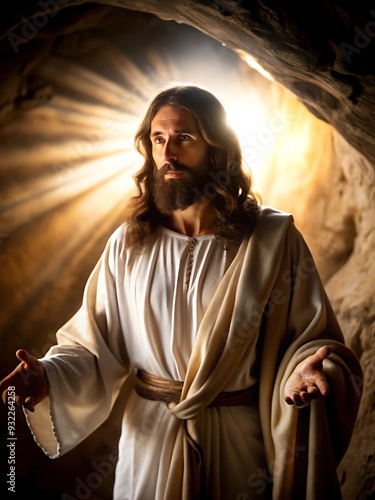 Resurrected Christ Emerging from the Tomb in Glorious Light