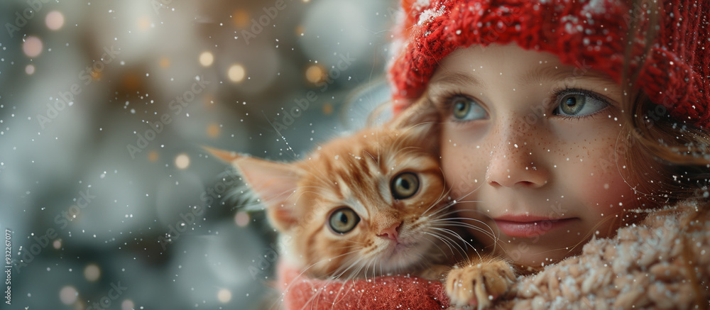 Little girl with red kitten Holds in her arms close up Little girl with red kitten Holds in her arms close up