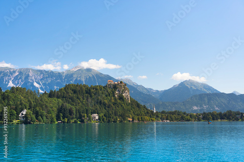 View of Lake Bled and Bled Castle, Slovenia photo