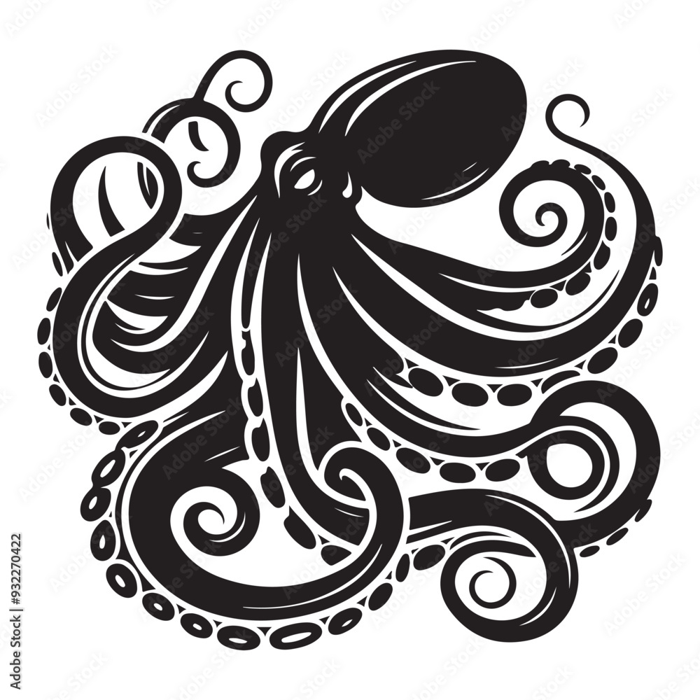 Abstract Octopus silhouette. Isolated animal. Vector illustration, Octopus silhouette white background Abstract Octopus silhouette. Isolated animal. Vector illustration, Octopus silhouette white background