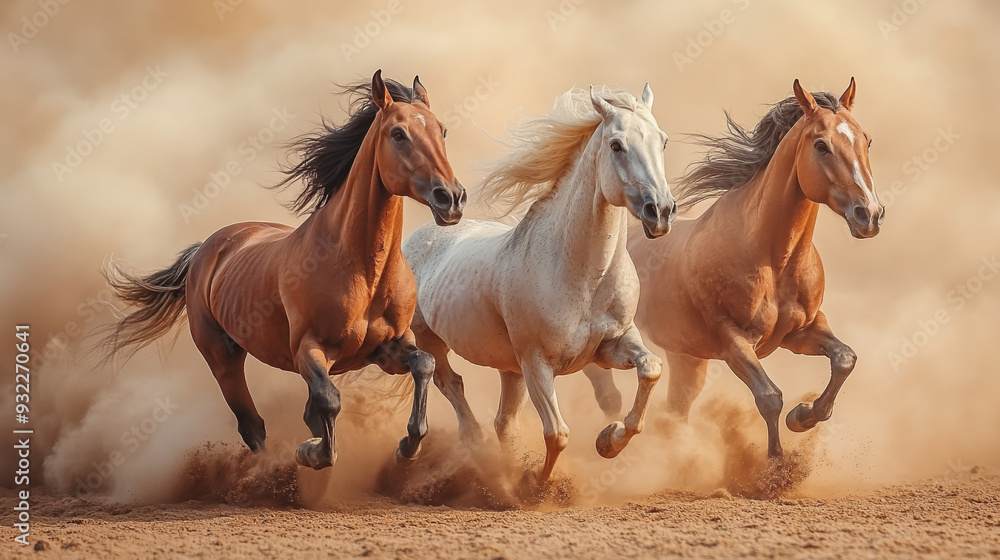 Running gallop horses dust kicking up in the air Running gallop horses dust kicking up in the air