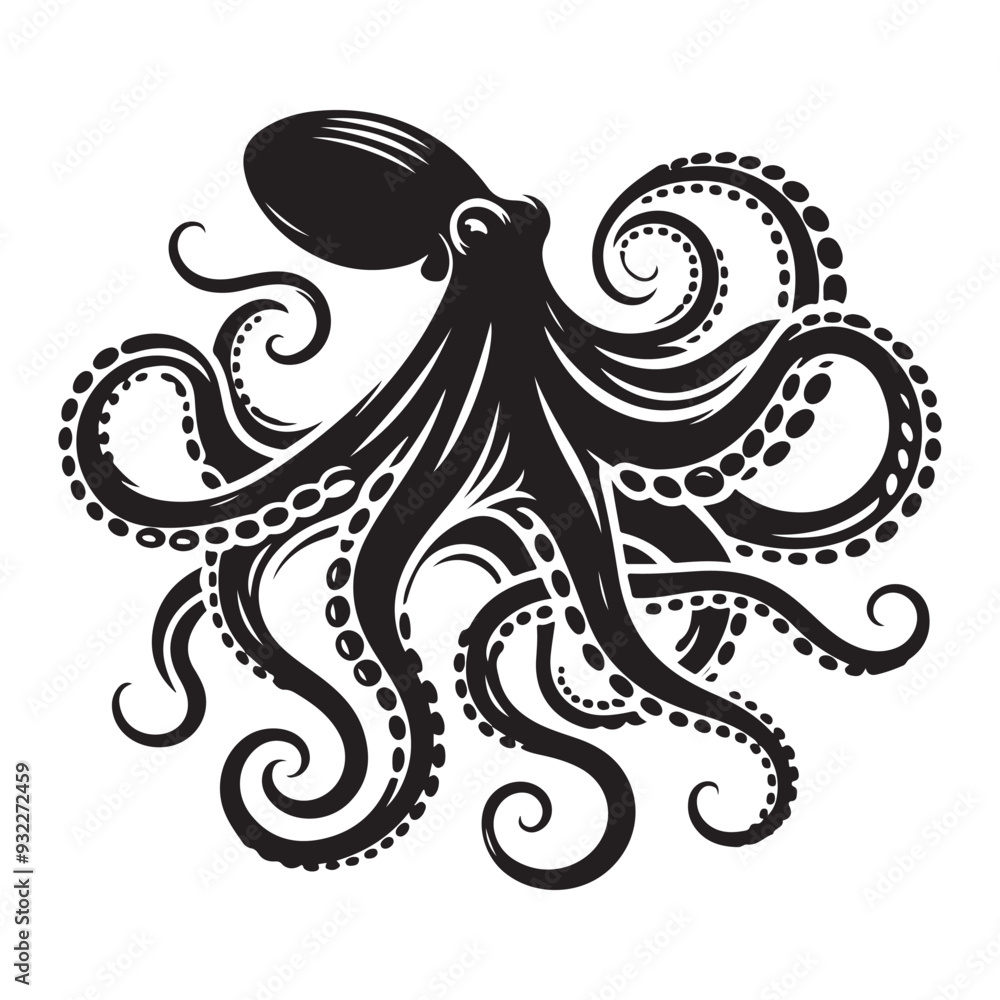 Abstract Octopus silhouette. Isolated animal. Vector illustration, Octopus silhouette white background Abstract Octopus silhouette. Isolated animal. Vector illustration, Octopus silhouette white background