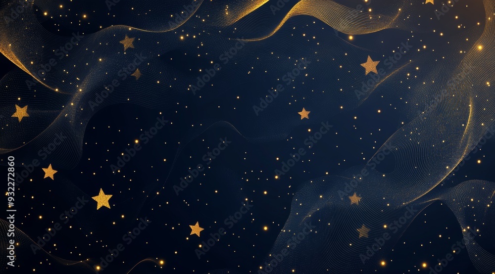 Abstract Night Sky with Golden Stars and Light Streaks Abstract Night Sky with Golden Stars and Light Streaks