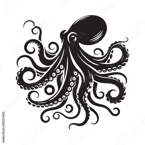 Abstract Octopus silhouette. Isolated animal. Vector illustration, Octopus silhouette white background