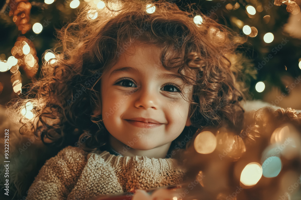 Festive Cheer with a Curly-Haired Girl by the Christmas Tree. A festive and joyful scene of a curly-haired young girl smiling as Christmas lights twinkle in the background.
Festive Cheer with a Curly-Haired Girl by the Christmas Tree. A festive and joyful scene of a curly-haired young girl smiling as Christmas lights twinkle in the background.