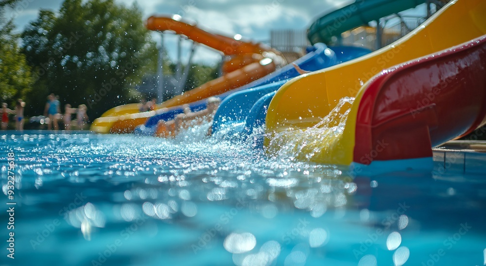 Vibrant Water Slides at a Summer Water Park Vibrant Water Slides at a Summer Water Park