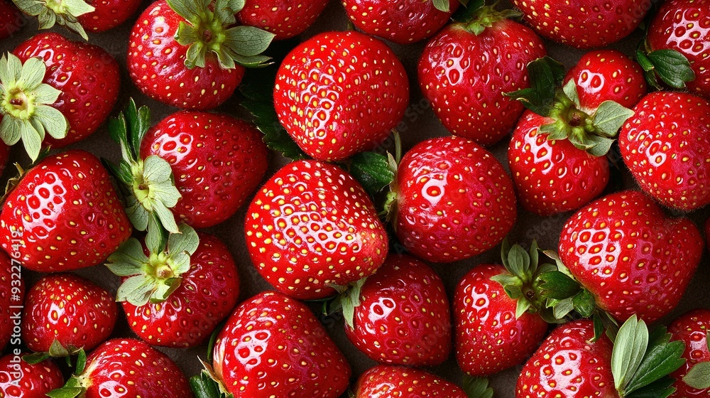 Strawberries with green leaves on both sides Strawberries with green leaves on both sides