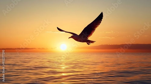 Bird flying into the sunset: an inspirational image of hope and soaring