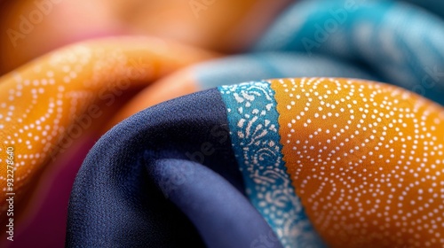 Close-up of colorful patterned fabrics showcasing nature-inspired designs