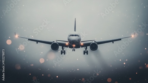 Airplane flying through dark clouds during a stormy day