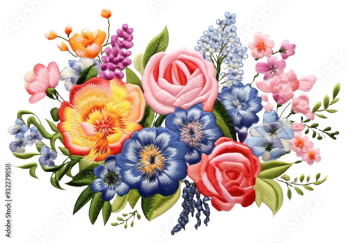 PNG Colorful embroidered floral bouquet