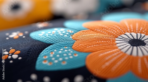 Close-up of colorful patterned fabrics showcasing nature-inspired designs