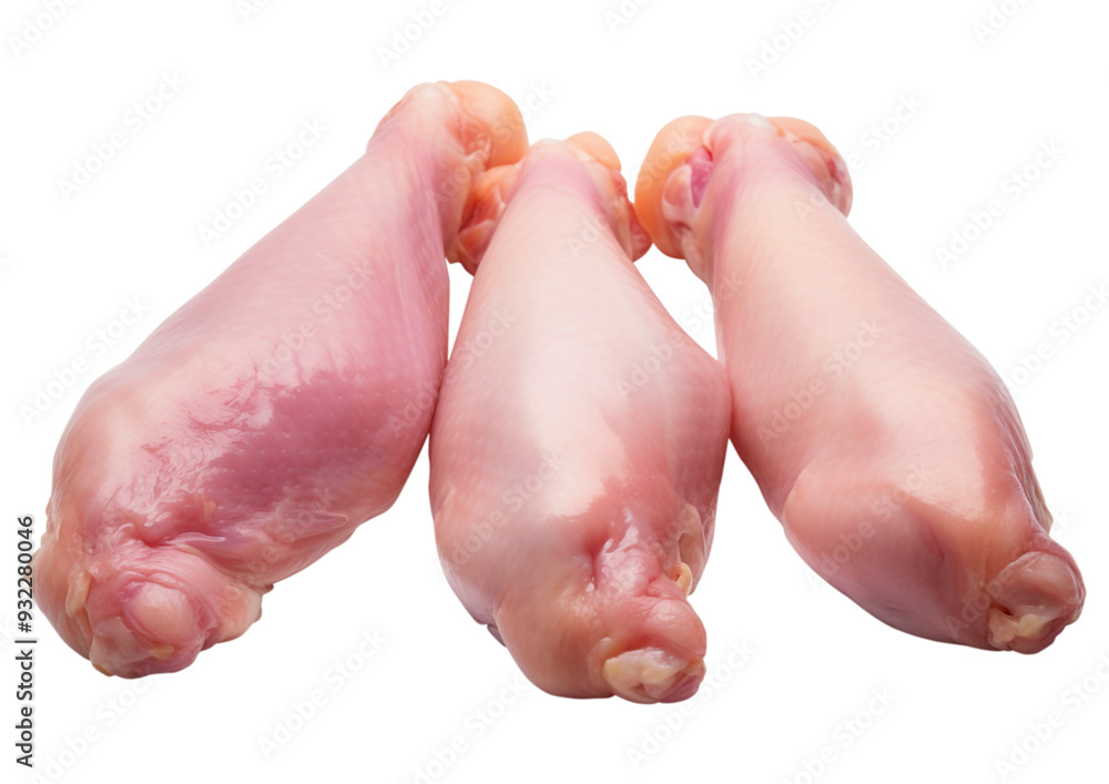 Naklejka premium Three pieces fresh raw chicken legs meat isolated on white background, transparent background, clipping path, remove background, pen tool path, png background