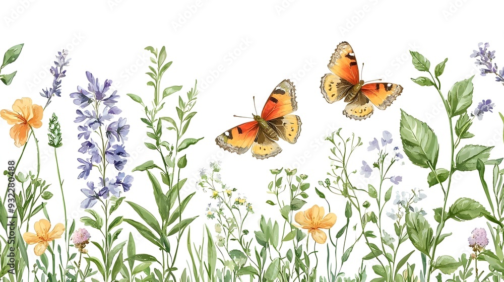 Seamless border with herbs and wild flowers Seamless border with herbs and wild flowers