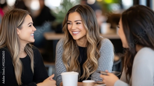 Friends enjoying coffee and conversation in a cozy cafe setting during the af...