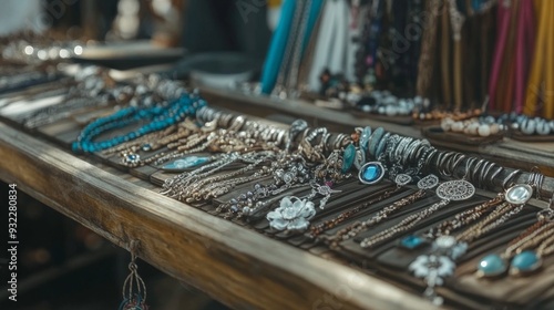 Elegant display of handmade jewelry in a cozy artisan shop during daylight
