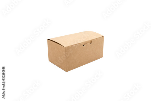 Cardboard food box, used to sell fast food, ready-made food, portion in retail. Empty Box Isolated on White Background, Closed