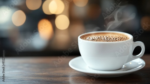 Freshly brewed black coffee in a white cup on a dark background