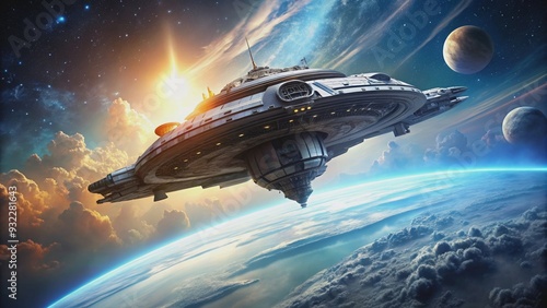 Wallpaper Mural Futuristic alien spacecraft flying in space, alien, spacecraft, UFO, outer space Torontodigital.ca